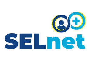 Logo of SELnet, the Extranet for primary care in south east London. The logo is composed by the words "SEL" (in blue) and "net" (in light blue). On top of the word "net", two circles - one with a person, one with a medical cross