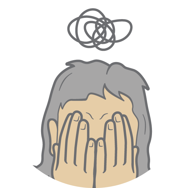 Illustration of a person holding their hands on their eyes, with a scribble above their head.