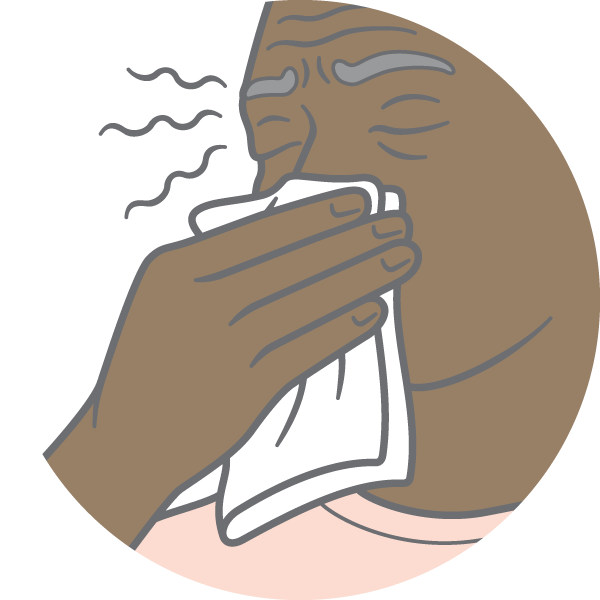 A person sneezing on a handkerchief