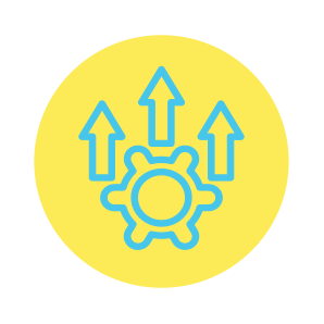 Icon of a gearwheel with three arrows pointing up