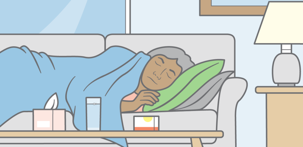 Illustration of a person sleeping on their sofa