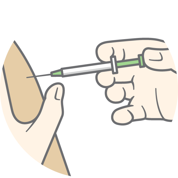 Illustration of a hand administering a vaccine on the arm with a small syringe